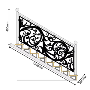 Barandilla de Escalera Moderna Personalizada con Panel de Protección, Acero Cortado con Láser CNC, Recubrimiento en Polvo, Diseño Floral/Geométrico Personalizado - Product Image 2