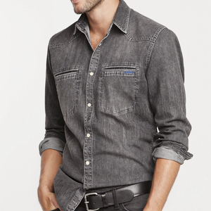 Wholesale Custom Men’s Long Sleeve Denim Shirt | 100% Cotton <b>Soft</b> Wash Blue <b>Jean</b> Shirt for Men - Product Image 5