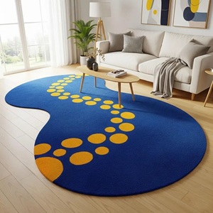 Tapis d'appoint abstrait tufté à la main, bleu et jaune moderne, tapis de luxe sur mesure, tapis de sol design pour salon, chambre et décoration intérieure - Product Image 1