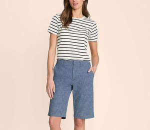 Shorts chino pour femme à taille élastique de 12 pouces, coupe classique, respirant, en tissu Oxford 100 % coton avec poches – Vente en gros directe usine - Product Image 1