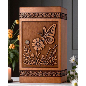 Handcrafted Wooden Cremation Urn with Butterfly & Floral Engraving Personalized for Loved Onesurn Memorial Keepsake by AYAANS - Product Image 1