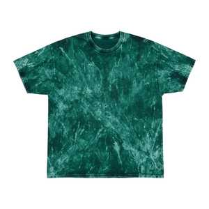 T-shirt vert tie-dye à manches courtes et col rond pour homme, style décontracté en coton tricoté, coupe classique, motif uni - Product Image 5