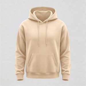 Sudadera con Capucha Beige para Hombre, Corte Regular, Color Sólido, Tejida, con Bolsillos, Estilo Casual, para Otoño - Product Image 1