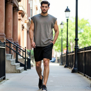 Camiseta sin mangas vintage de estilo urbano para hombre, top corto y holgado de algodón pesado de 270 g, chaleco desgastado lavado, camiseta sin mangas para hombre - Product Image 4