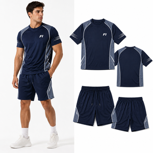 Conjunto de Camiseta y Pantalones Cortos para Hombre, Personalizable, de Alta Calidad, Verano, Dos Piezas, Oversize, con Franjas Reflectantes y Estampado - Product Image 4