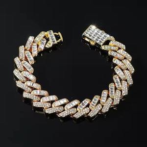 Bracelet chaîne pour homme plaqué or 22 carats avec cristaux taille baguette, style géométrique hip-hop, pour usage quotidien - Product Image 2