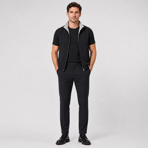 Gilet en jean marron pour homme, col rabattu, fermeture éclair, imperméable, tenue d'hiver formelle, coupe ajustée, matière polyester - Product Image 5