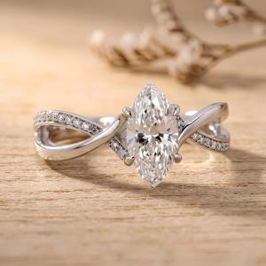 1 CT Marquise Cut Lab Grown Diamond 4 Prong Set Engagement Ring Round Cut Side Stones IGI Certified 10K 14K 18K Solid Gold - Product Image 2