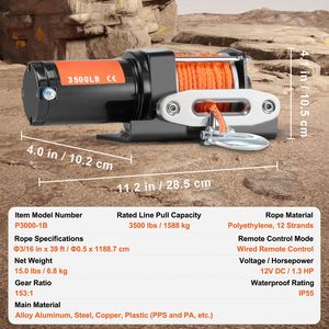 Cabrestante Eléctrico de 3500 lb con Cable Sintético de 12 Hilos 12V DC 3/16 X 39 pies y Guía de Cable de Aluminio para ATV/UTV - Product Image 5