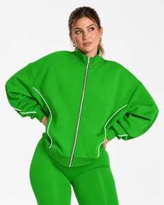Conjunto Casual de Dos Piezas para Mujer OEM: Chaqueta Relajada con Cremallera y Contraste, y Pantalones de Pierna Ancha - Ropa al por Mayor - Product Image 3