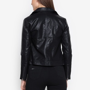 Veste en cuir PU pour femme, couleur unie, manches longues, fermeture éclair, col rabattu, longueur normale, style automne - Product Image 6