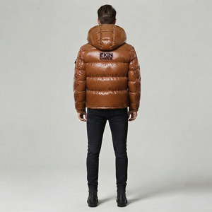 Blouson matelassé tendance marron brillant pour homme, en duvet, chaud, imperméable, pour l'hiver et les activités de plein air, séchage rapide, prix usine - Product Image 4