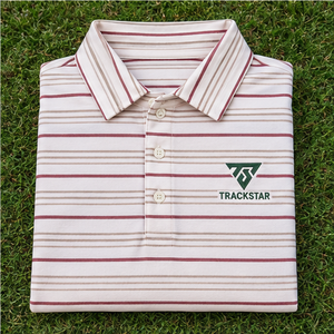 Trackstar <b>Men's</b> White <b>Burgundy</b> Fine Horizontal Stripe <b>Polo</b> <b>Shirt</b> Short Sleeve Button Collar Golf <b>Shirt</b> Custom Logo - Product Image 6