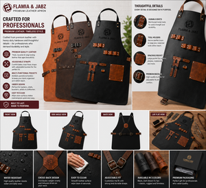 Flamia Jabz Custom Logo Premium Heavy Duty PU Leather Sleeveless Bib <b>Apron</b> Adjustable <b>Waist</b> Classical Style 1-4 Pockets Daily - Product Image 2