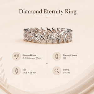 แหวนเพชรทรงมาร์คีส์คัทเพาะเลี้ยงในห้องปฏิบัติการแบบ Eternity |   แหวนแต่งงานทอง 14K |   แหวนเพชรฟูลเอเทอร์นิตี้ |   เครื่องประดับเจ้าสาวสำหรับผู้หญิง - Product Image 5
