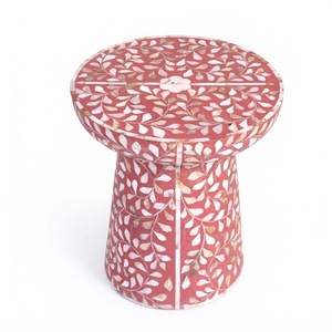 Taburete artesanal con incrustaciones de hueso rosa, mesa auxiliar de resina floral personalizada con nácar, taburete de tambor decorativo al por mayor para sala de estar - Product Image 1