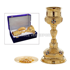 Brass Chalice and Paten Set with Enamel | Church <b>Communion</b> Set – DOUBLE VEE EXPORTS - Product Image 2