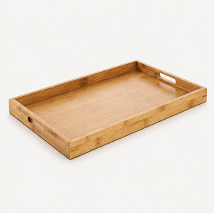 Eco-Friendly Natural Bamboo Serving <b>Tray</b> With Handles Large Rectangular Wooden <b>Breakfast</b> Platter For Coffee Table Ottoman Decor - Product Image 3
