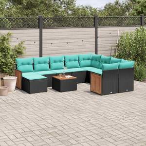 Juego de sofás de jardín de ratán sintético negro de 11 piezas con cojines para muebles de patio - Product Image 1