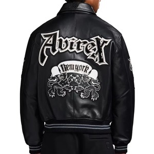 เสื้อแจ็คเก็ตหนัง Avirex สำหรับผู้ชาย แบบ Varsity ปักลาย ปิดซิป สไตล์ Bomber ปลายแขนและชายเสื้อแบบริบ มีโลโก้ด้านหน้า กันน้ำ ของแท้ - Product Image 2