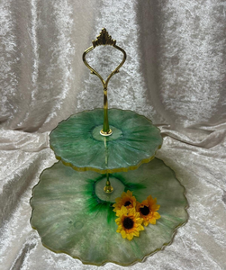 Support à gâteau rond réutilisable en résine époxy de haute qualité avec poignée en laiton, logo et emballage personnalisés pour mariage et décoration intérieure - Product Image 1