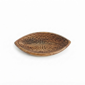 Plateau de service vintage en bois sculpté à la main, plateau rond en bois de manguier, plateau décoratif pour table basse avec poignées pour fournitures de fête - Product Image 2