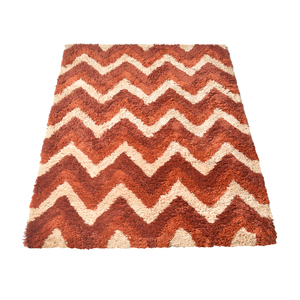 Tapis shaggy zigzag tufté à la main sur mesure en gros - Tapis en laine douce et moelleuse marron terre cuite pour salon et chambre à coucher - Product Image 4