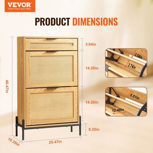 Scarpiera stretta in legno chiaro colore Rattan 2 cassetti ribaltabili 1 cassetto scorrevole sottile ingresso ingresso armadio Organizer con gambe in metallo - Product Image 2