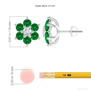 Luxury 14kt White Gold Natural Emerald Diamond Flower Stud <b>Earrings</b> Round Green Gemstone Screw Back <b>Earrings</b> OEM ODM - Product Image 2