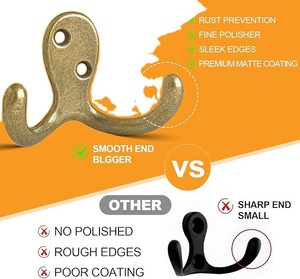 Optimized Product Name Heavy-Duty Double Prong Metal Coat <b>Hook</b> Wall-Mounted for Living Room Bathroom <b>Kitchen</b> Clothing Hanging - Product Image 1