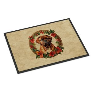 Dogue De Bordeaux, Felpudo de Flores Navideñas antideslizante para interiores/exteriores, 18H X 27W, alfombra de pila baja, alfombrilla lavable para puerta delantera para entrada - Product Image 1
