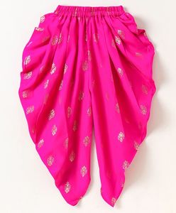 Ensemble de tenue pour filles, haut à épaules dénudées vert avec pantalon dhoti imprimé rose, tenue ethnique festive traditionnelle pour enfants - Product Image 4