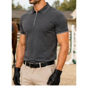 Haut de sport équestre pour homme, gris foncé, à manches longues, zippé, en jersey respirant, imprimé, style décontracté chic - Product Image 2