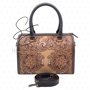 Boho Genuine Leather Hand Tooled Leather Speedy Bag for Women Vintage Floral Embossed Top Handle Cowgirl Shoulder Crossbody Bag - Product Image 4