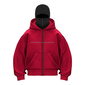 Sweat à capuche balaclava streetwear personnalisé pour homme, surdimensionné, effet vieilli, broderie appliquée, 500 GSM, masque facial, lavage à l'acide, fermeture éclair, automne - Product Image 1