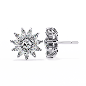 Marquise Sunflower Diamond <b>Stud</b> <b>Earrings</b> – 1.3ctw Floral Halo CVD Lab Diamond 10K 14K 18K Solid <b>Rose</b> <b>Gold</b> Piercing Posts - Product Image 3