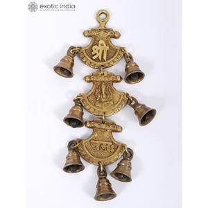 Hecho a mano 11 pulgadas Shri Ganeshay Namah colgante campana de latón artículo de decoración del hogar indio - Product Image 2