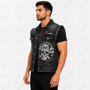 <b>Men's</b> Casual <b>Denim</b> <b>Vests</b> Wholesale Custom Sleeveless Jean <b>Vests</b> High Quality Cotton Western Biker Streetwear Fashion Workwear - Product Image 2