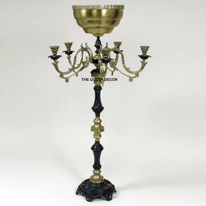 Centre de table de mariage, chandelier doré à 5 bras avec bougeoirs en verre, chandelier fait main pour la décoration de la maison - Product Image 5