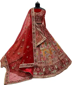 令人惊叹的新娘-印度巴基斯坦Lehenga Choli礼服点缀在水晶玻璃珠石头上，用于婚礼2023印度苏拉特