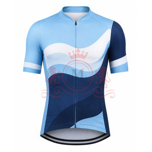 ชุดเสื้อเจอร์ซีย์ปั่นจักรยานและกางเกงขาสั้นสำหรับผู้ชาย สีน้ำเงิน ลายคลื่นสีขาว แขนสั้น ดีไซน์ซิปด้านหน้า สำหรับผู้ใหญ่ - Product Image 3