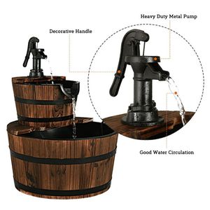 Fuente de Agua en Cascada de Madera para Exteriores con Bomba, 2 Niveles, Decoración Elegante para Jardín - Product Image 6
