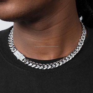 Hip Hop Moissanite Primavera Hebilla Chapado en oro S925 Collar de plata Alto pulido Cadena cubana Hombres Collar Cadena de eslabones cubanos - Product Image 2