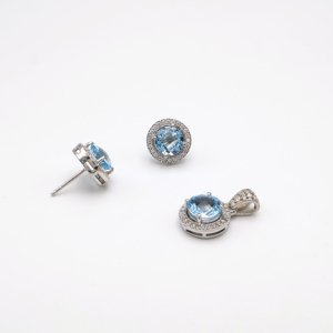 Sparkling Blue Sky Topaz Rondel Pendant and <b>Earrings</b> <b>Set</b> 8MM for Modern Women Gemstone Jewelry Best Choice - Product Image 1