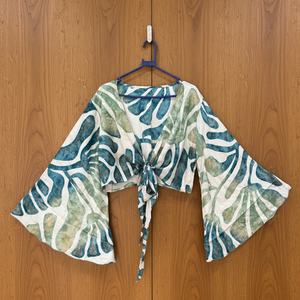 Blusa de Verano para Mujer, Estilo Bohemio, Floral, Cuello en V, Manga Campana, Transpirable, Ecológica, para Fiestas, con Lazo - Product Image 1