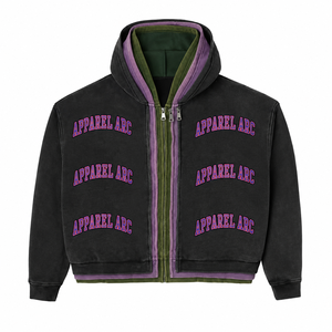 Custom Triple Layer Double Hood Zip Up Hoodies Heavyweight Oversized Vintage Wash Streetwear Sweatshirt OEM ODM - Product Image 1