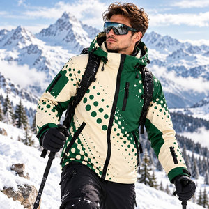 Chaqueta de Esquí Impermeable con Diseño de Puntos Verdes, Acolchada y con Capucha, para Esquí, Snowboard, Senderismo y Trekking - Product Image 6