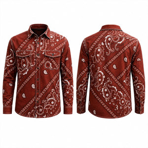 Chemise de travail unisexe à manches longues en coton à motif cachemire rouge et blanc, haute visibilité, imperméable, antistatique, confortable et tendance - Product Image 1