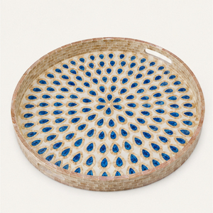 Bandeja Decorativa Redonda con Incrustaciones de Madreperla, Mosaico Azul, Centro de Mesa de Lujo para Sala de Estar - Product Image 1