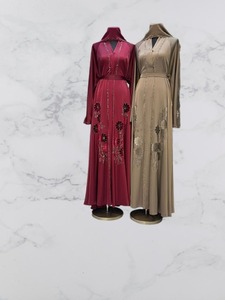 2026 New V Neck <b>Long</b> Sleeve Floor Length Modest Abaya Floral Embroidery Rayon Women's Daily Wear Middle East Style - Product Image 2